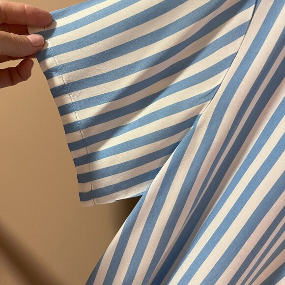 JANE + DELANCEY Light blue white striped soft short sleeve buttoned blouse Sz L - Picture 4 of 7